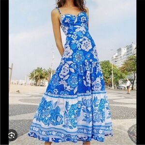 Farm Rio Blue Floral Maxi Dress